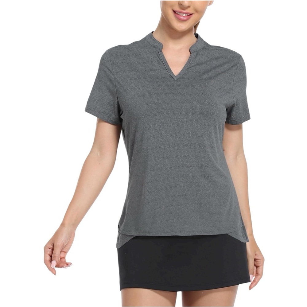 MIER Women's Golf Polo Shirt Collarless UPF 50+ Short Sleeve V-Neck Top Sz L